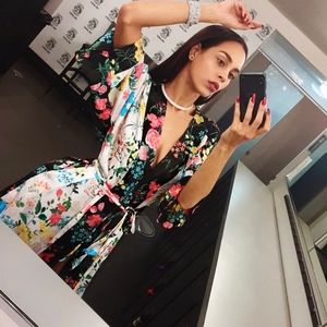 Betsey Johnson Floral Silk Robe